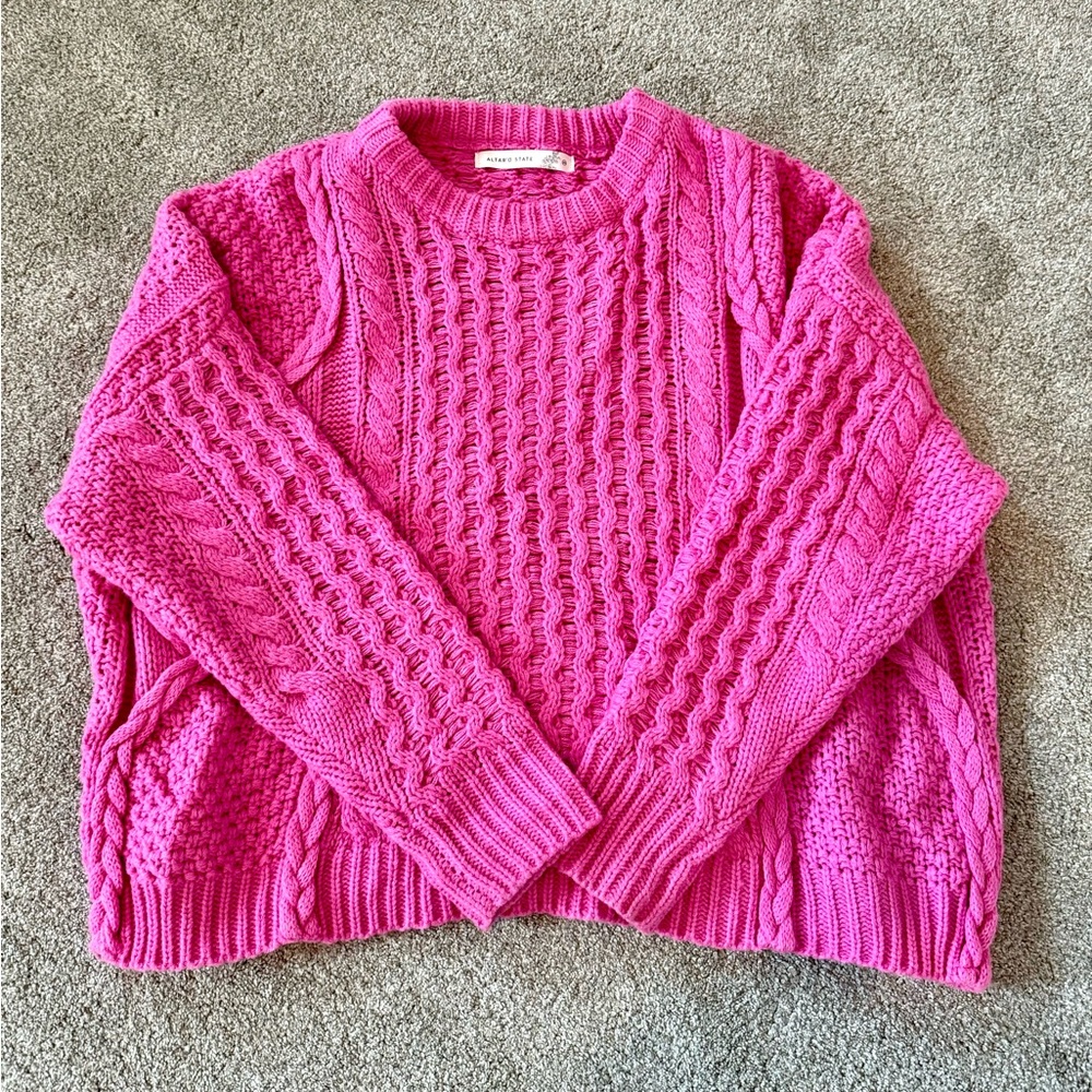 ✨ Altar’d State Hot Pink Cable Knit Sweater